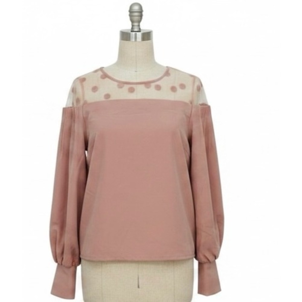 Romeo Juliet Couture Blouse Sheer Polka Dot Mesh Balloon Sleeve Pink Small
